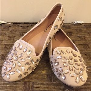 Blush pink rhinestone flats
